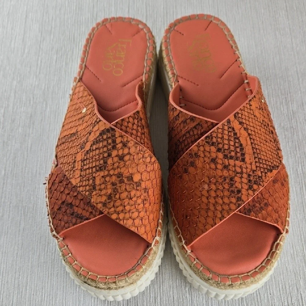 Franco Sarto Birch Orange Snakeskin Leather Espadrille Platform Sandals Mens 8M